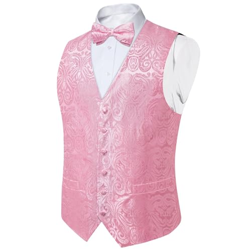 DiBanGu Silk Paisley Vest for Men Formal Suit Waistcoat and Bowtie Lapel Pin Set 7PCS Dress Vest for Suit or Tuxedo3