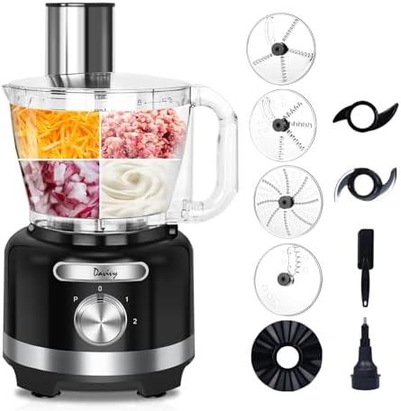 Davivy Food Processor 16-Cup (3.8L/128oz) – 9-in-1 Multifunction Vegetable Chopper, Cheese Grater & Dough Kneader with 600W Motor – Shred, Slice, Emulsify & Chop for Home Use, Black