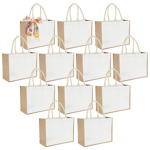 Ayearparty 12 Pack Large Burlap Tote Bags with Handles Bridesmaid