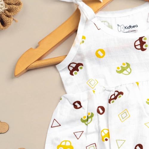 Image of Kidbea Cotton Baby Dress for Girls | Soft Sleeveless Summer Dress for Girl | Cute Printed Newborn Baby Muslin Frocks with Tie-Up Closure