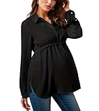 MANYMANY Chemises de maternité pour Femmes, col à Revers, Manches Longues, Cordon de Serrage, Tunique, Chemisier péplum, Chemises de Grossesse