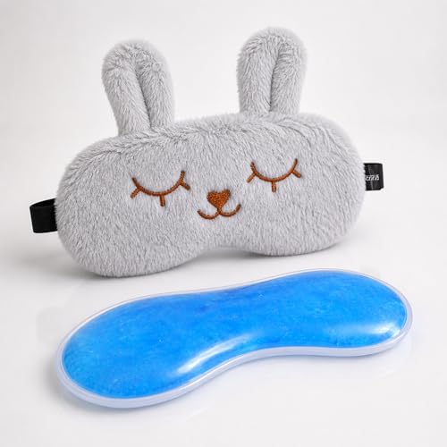 Image of Jenna Eye Mask for Sleeping with Adjustable Strap Super Soft Sleeping Mask Blind Fold for Comfortable Sleep Travelling Sleep Mask Pad for Girls Sleeping (Bunny-Grey-Gel)