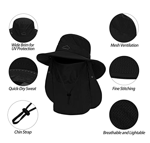 Image of Fishing Hat for Men, Outdoor 3 in 1 Sun Hat Summer Safari Boonie Cap