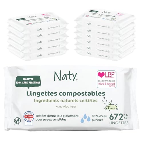 Lingettes bébé Naty sans parfum : 672 unités à l'eau pour nouveau-né