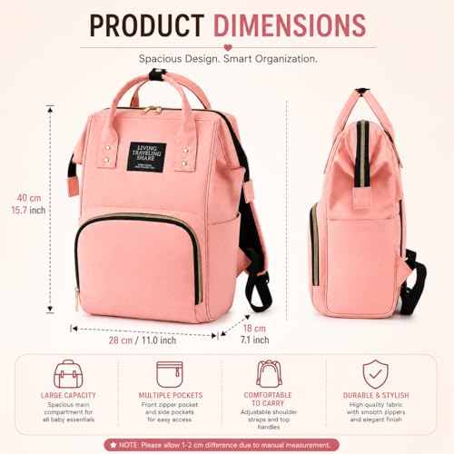 Image of Baby Diaper Bag Backpack for Mothers - Large Capacity Multi Functional Baby Care Bag with Front Pocket, Dual Handles, Shoulder Straps and Zipper Compartments