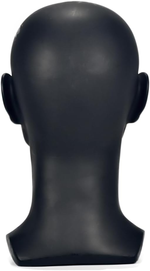 PVC Mannequin Head Black Male Manikin Dummy Stand Model Display Hat Scarf Wigs Hair Glasses Hat Beauty Styling Tool with Mount Hole (L30 Matte Black)