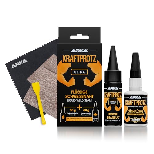 2K Repair Glue Kit – KRAFTPROTZ Liquid Weld 110g with Superglue & Black Filler Powder – for strong & invisible fixes – heat-, water- & frost-resistant – for plastic, rubber, metal, wood & more – ARKA