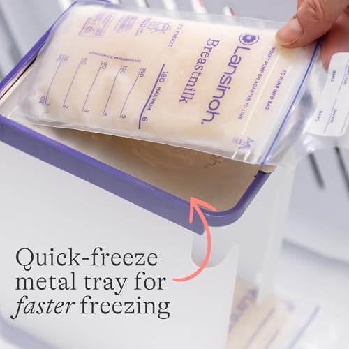 Image of Lansinoh Breastmilk Freeze & Store Starter Pack - Breastmilk Storage Container with Quick-Freeze Tray, Stores 10 Bags + 100 Count 6 oz Breastmilk Storage Bags, Baby Feeding Essentials