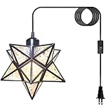 JLOWCO Plug-in Moravian Star Pendant Light with 16.5ft Cord and Switch, Modern Farmhouse Black Hanging Light for Kitchen Island Bedroom Hallway Porch Etc(LED Bulb Include)