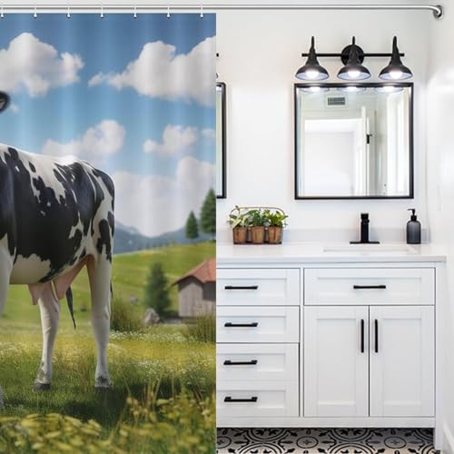 Rideau de douche polyester imperméable 183x183cm lavable motif vache avec crochets - 5