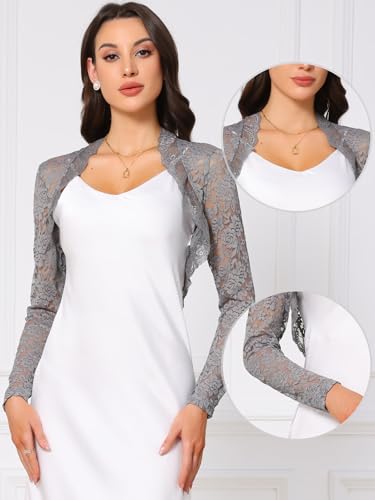 Image of Allegra K Floral Lace Bolero Shrug for Women Elegant Long Sleeve Sheer Cropped Lace Cardigan