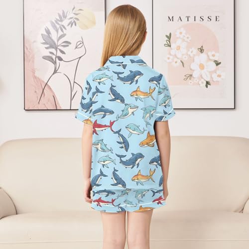 ALAZA Colorful Dolphin Blue Satin Pajamas Set Short Sleeve Button Down Sleepwear Summer Pjs 2 Piece4