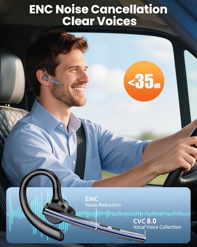New Bee Bluetooth Headset mit 72h Spielzeit Bluetooth V5.1 Freisprech Headset Handy mit LED Ladecase Freisprecheinrichtung Ohr mit CVC 8.0 und ENC Dual Mikrofon für iPhone/Android/Laptop