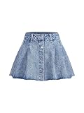 MakeMeChic Women's Button Front High Waist Raw Hem A Line Mini Denim Jean Skirt Medium Wash M