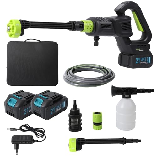 Hidrolimpiadora Bateria, 120Bar Pistola de Agua Alta Presión con Batería 4.0Ah, Boquilla 6 en 1, Hidrolimpiadora a Bateria 15000mAh, Hidrolimpiadora Portátil para Jardín,Coche (2 baterías de 4,0 Ah)