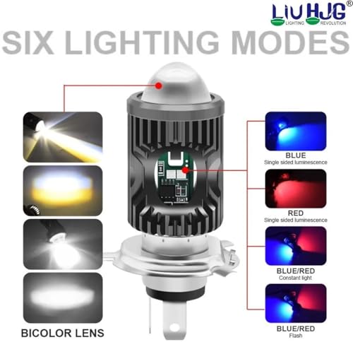 Image of LIU HJG H4 LED Headlight Bulb 20W Waterproof Police Style Multi Color Light for Bikes & Cars, High Brightness White Yellow Red Blue Universal (1 piece)