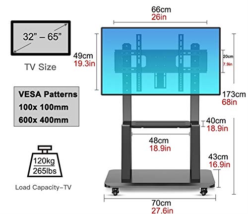 Soporte de TV rodante con estante y ruedas, acero negro miniatura 7