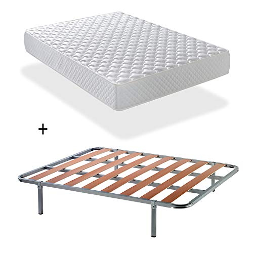 DAGOSTINO HOME Ensemble Pack MATELA + SOMIER À Lattes: 90x190, Composé: Matelas a Memoire de Forma & Latex, Aloevera, Réversible, 20 cm de Hauteur + Sommier a (Cadre à Lattes) + avec 4 Pieds.