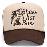 Shake That Bass Trucker Hat | Funny Fish Meme Fishing | Premium Mesh Foam Snapback Hat for Men & Women (US, Alpha, One Size, Brown/Tan)