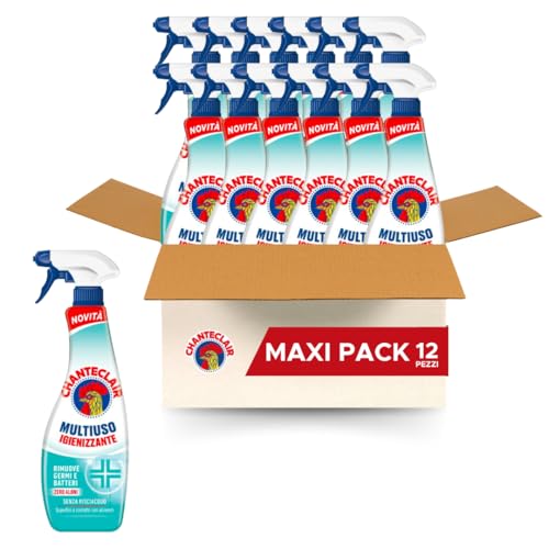 Chanteclair - Multiuso Igienizzante - Zero Aloni e Residui, Spray Ideale per Piccole Superfici anche a Contatto con Alimenti, Forza&Igiene - 12 Flaconi da 625 ml