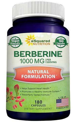 aSquared Nutrition Pure Berberine 1000mg Supplement - 180 Veggie Capsules, Natural Berberine