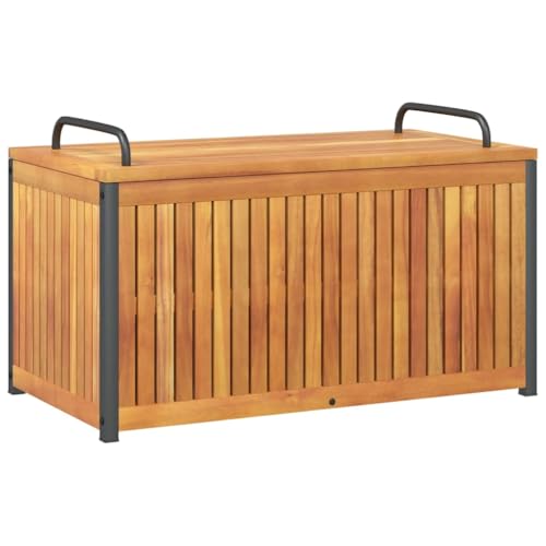 Lumanois Baúl de Cojines de jardín Acacia Maciza y Acero 85x45x45/53 cm,Mobiliario,Cajas de almacenaje para Exteriores,16kg-367608