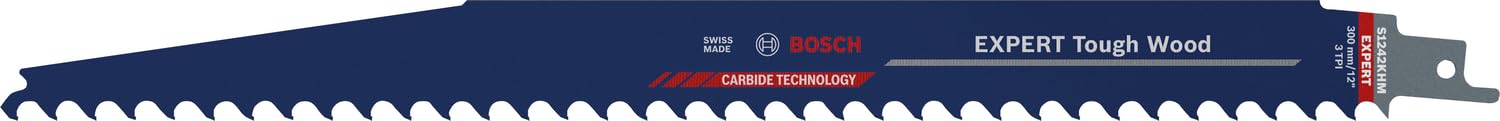 Bosch Professional 1x Expert ‘Tough Wood’ S 1242 KHM Säbelsägeblatt (für Druckimprägniertes Holz, Bauholz, Länge 300 mm, Zubehör Säbelsäge)
