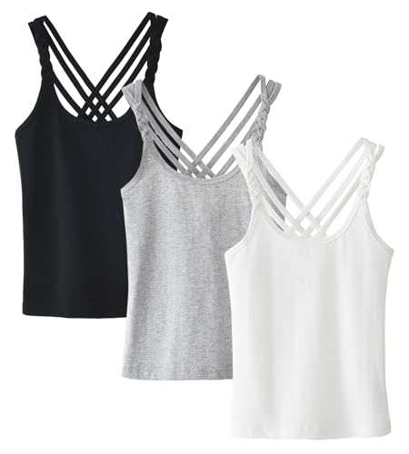 Happy Cherry Girls Criss Cross Cami Tank Top Undershirts Vest Sleeveless Camisoles Multipack