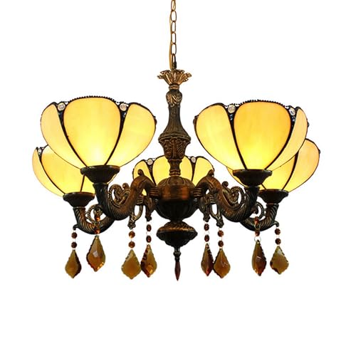 Lámpara de techo Tiffany con vitrales, 5 cabezas, 8 pulgadas, luz de techo de calabaza cálida, decoración de estilo vintage, lámpara colgante de cristal para comedor, sala de estar, dormitorio,