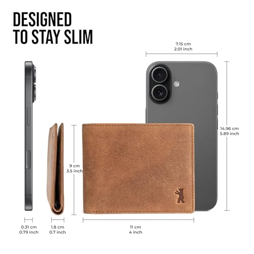 Image of BERLINER BAGS Slim Genuine Leather Mens Wallet Brooklyn, Gift Box - Brown | Front Pocket Bifold Wallet, 8 Card Slots, 2 Slip-in pockets, 2 Bill Compartments, RFID Blocking