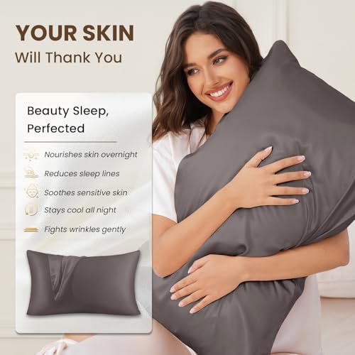 Image of THXSILK 25 Momme Mulberry Silk Body Pillow Case, 100% Mulberry Silk Pillowcase for Hair and Skin, Natural Mulberry Silk Pillow Cover with Hidden Zipper, 1pc(Dark Gray, Body Size 20 inchx54 inch)