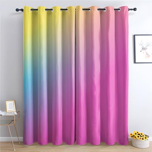 zcwl Rideau Occultant Pastel Ombré, Dégradé Rose Jaune Motif Rideaux Thermiques à Oeillets, Rideaux Imprimé pour Salon Chambre Fenetre Moderne Décoration, 140x200...