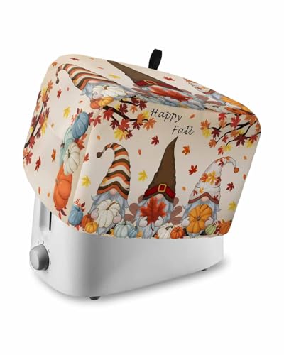 Autumn Toaster Cover 2 Slice, Pumpkin Maple Leaf Thanksgiving Gnomes Bread Maker Dust Cover with Pockets for Kitchen Small Appliance 12x7.5x8in