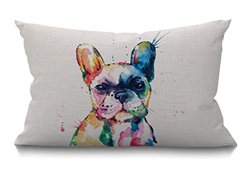 BGBDEIA Federa per cuscino con motivo bulldog francese disegnato a mano con disegno di cucciolo, divertente animale, carino animale domestico, rettangolare, per divano, lino, 30x50 cm