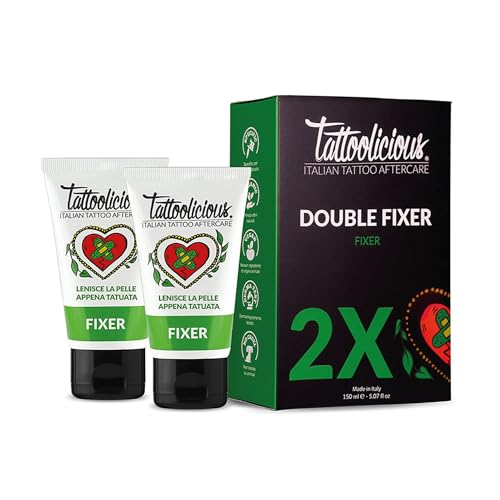 Tattoolicious DOUBLE FIXER - La Crème Apaisante pour nouveau tatouage, avec des ingrédients actifs biologiques aux propriétés apaisantes et calmantes, 150 ml Double Pack (2 tubes de 75 ml)