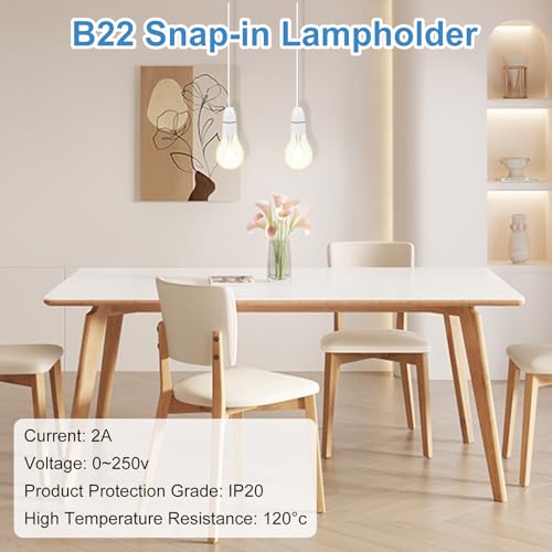 2 Pcs B22 Bayonet Pendant Lamp Holder, White Ceiling Light Fitting, Unswitched for Chandelier, Hanging & Wall Mount, Compatible with B22 LED & CFL Bulbs - AC 220V-240V - Image 5