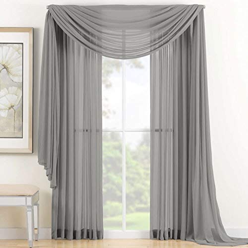 3 Piece Sheer Panel (2 Pieces 58 x 84) and Scarf Window (1 Pieces 37 x 216) Curtain Combo Set (Gray)