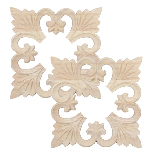Semetall 2PCS Ceiling Medallion Decorative Ceiling Fan Medallion Home Lighting Ceiling Medallion Ring for Light Fixtures Ceiling Fans Chandeliers,7.87"x7.87"x3.15"ID Rubber Wood-H Style