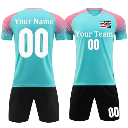 OPUTWDF Custom Soccer Jerseys Shirts Shorts for Men Women Youth Personalized Athletic Soccer Shirts Soccer Uniform Blue