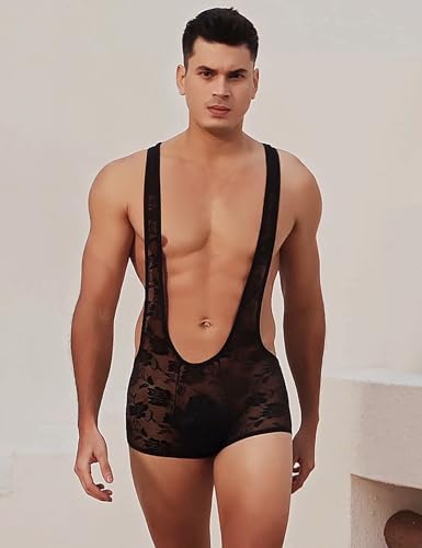 ohyeahlady Mens Lace Underwear Lingerie Bodysuit Singlet Sheer Breathable Comfy Touch Sexy One Piece Jumpsuits for Men2