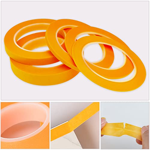 5 Rolls Masking Tape Fine Line Tape 1/16, 1/8, 1/4, 1/2 And 3/4 Inch X 52 Yard Fineline Masking Tape Automotive For Diy Car Auto Paint (Yellow) #TOP6