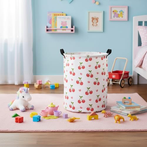 Image of Baby Laundry Hamper Basket Baby Hamper for Nursery Boy and Girl Cute Storage Bin Organizer Boho Room Decor(Cherry)