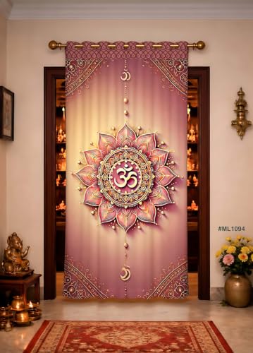 Image of Religious 3D Digital Printed Door Curtain for Pooja Room, Mandir & Home Entrance | Polyester Eyelet Room Darkening Door Curtain (ML-1094-9FT - 1 Panel - 4 x 9 Feet)