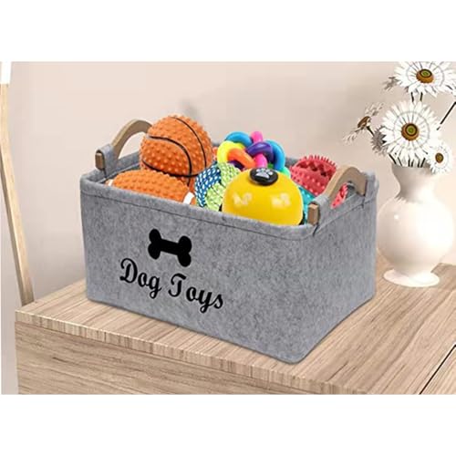 HUATEEN Hundespielzeug Aufbewahrung Korb,Großer Grauer Filzkorb für Hunde Welpenspielzeug Organizer Aufbewahrungsbehälter für Haustierspielzeug mit Griffen 38 x 25 x 18 cm