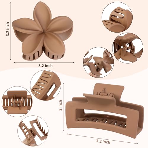 Flower Hair Clips for Women Square Claw Clips for Girls 2 Styles Hair Claw Clips for Thick or Thin Hair 6 PCS Hawaiian Hibiscus Rectangle Large Plumeria Medium Hair Accessories for Women (Brown) — view 3