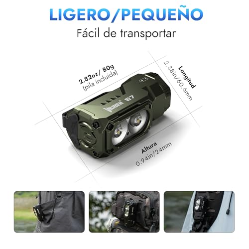 Image of WUBEN E7 1800 Lumen Mini Rechargeable Flashlight with Magnet - Super Bright Army Green EDC Flashlight 6 Modes Rechargeable LED Type C Flashlight IP68 Flashlight for Headlamp Rescue Camping Use