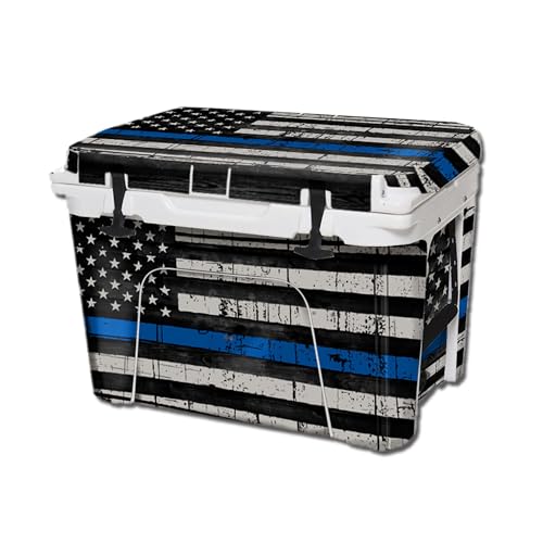 USATuff Vinyl Cooler Full Kit Compatible with YETI 45 qt Tundra | Easy Peel & Stick Application Cooler Skin Decal Wrap | Durable Pre-Cut Pieces | Made for Outdoor Use - Thin Blueline Flag