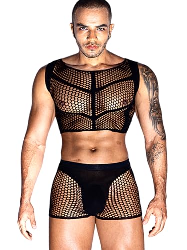 Men's Tank Tops Mens Sexy Sheer Mesh Fishnet Crop Top Shirt Sissy Lingerie Man Underwear for Men Clothes Gay