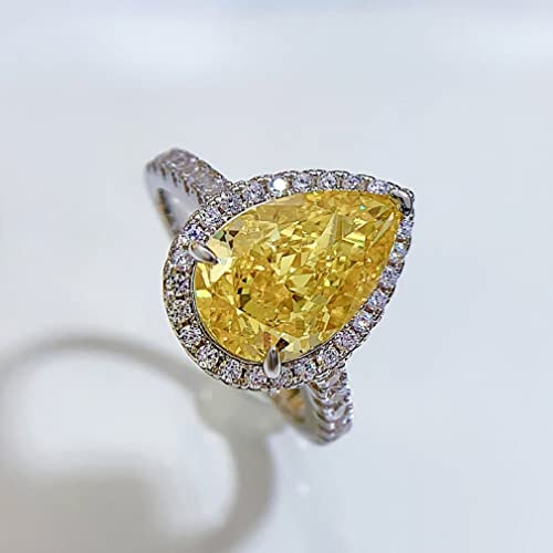 Bague diamant de carbone goutte d'eau jaune pour un mariage étincelant en argent 925