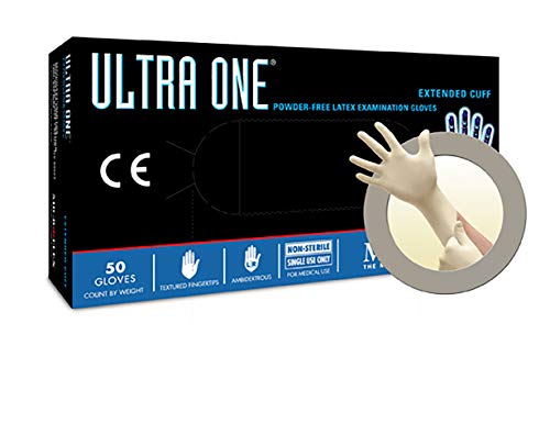 BarrierSafe Solutions International UL315-L Microflex Ultra One 9.8 mil Latex Ambidextrous Non-Sterile Powder-Free Disposable Gloves with Textured Fingers Finish, Large, 11.8